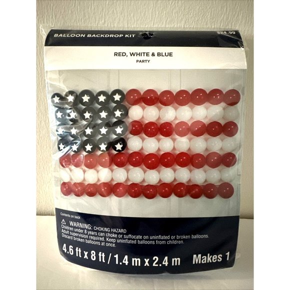 BALLOON BACKDROP KIT 120pc RED WHITE & BLUE PARTY 8 ft JULY 4th INDEPENDENCE DAY - Picture 2 of 7